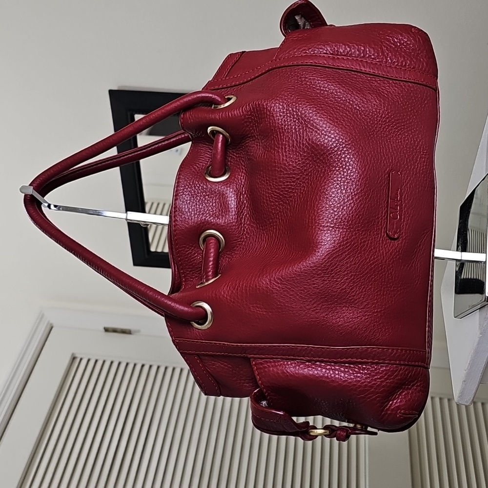 Cole Haan Brick Red Pebbled Leather Large Drawstring Handbag EUC - Picture 4 of 17